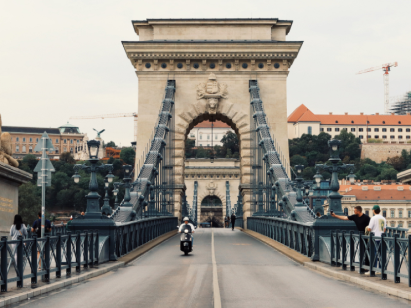 The historic Széchenyi Chain Bridge, one of Budapest's most famous landmarks over the Danube River
