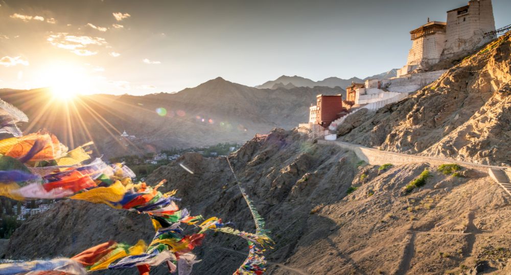 leh mountain with flag