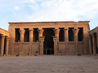 The grand courtyard of the Temple of Edfu in Upper Egypt.
