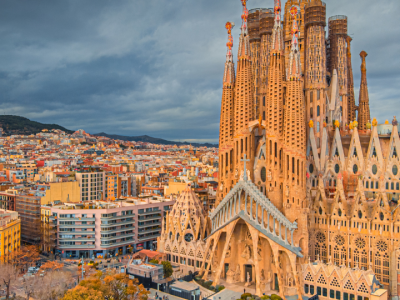 The iconic Sagrada Família Basilica in Barcelona designed by Antoni Gaudí.